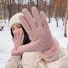 Høykvalitets Dame Semsket Skinn Berøringsskjerm Kjørehanske Vinter Dame Dobbel Tykk Plysj Håndleddsvarm Kasjmir Søt Sykling
