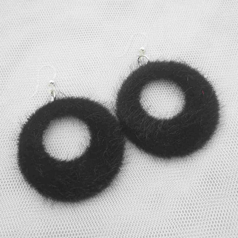 Black Plush Round Pendants Hook Earrings for Women Bohemian Elegant Light Dangle Earrings Hollow Circle brincos feminino