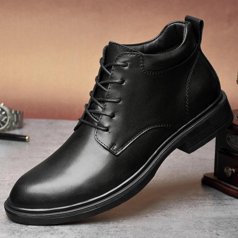 Hochwertige Herren-Modische Schnürstiefeletten aus bequemem High-Top-Leder im Business-Stil, klassische schwarze Rindslederschuhe
