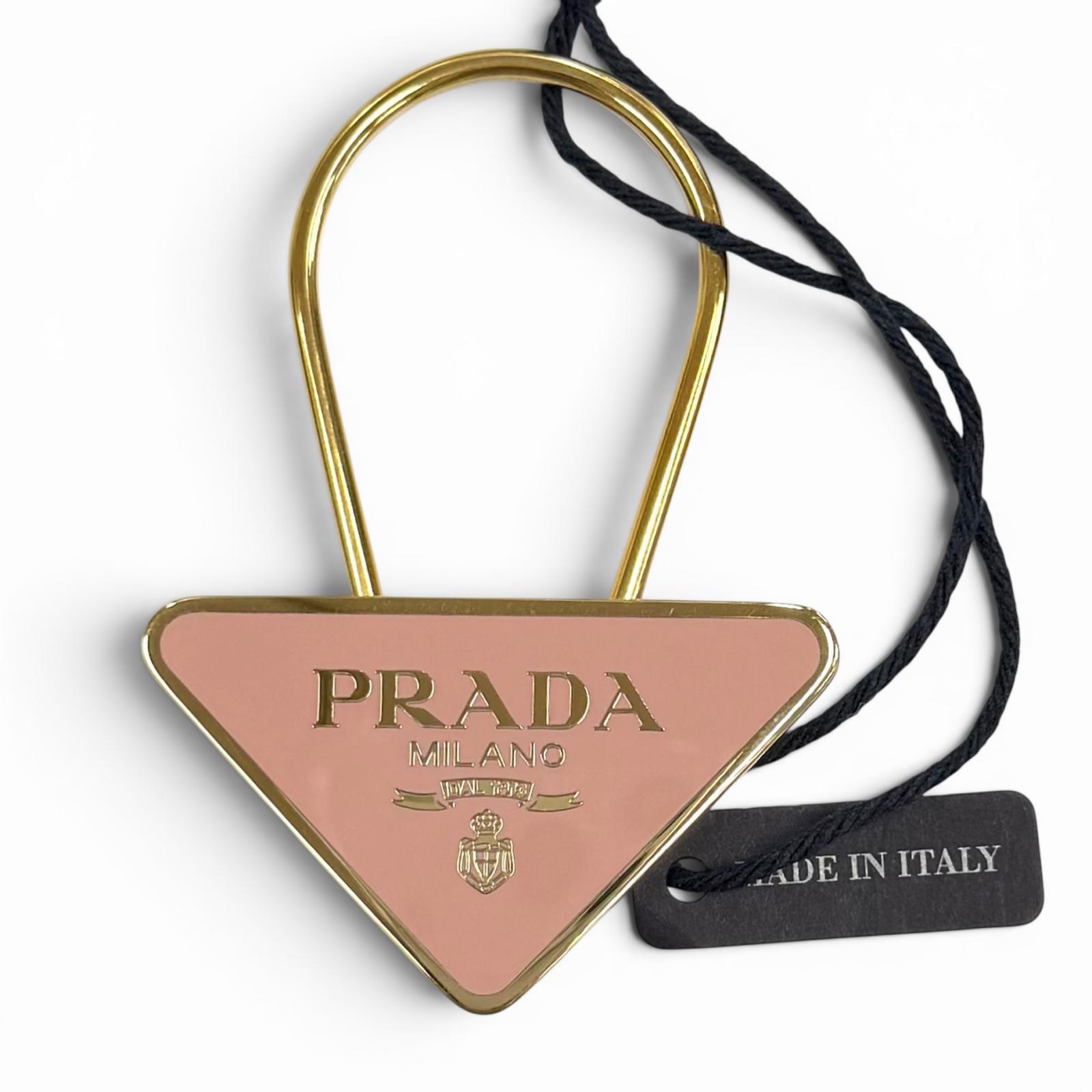 Excellent PRADA key ring Triangle Logo Plate Keyring pink Women 1PS063 Used