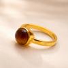 Tiger Eye Round Statement Ring In Gold Plated 925 Sterling Silver – Brown Gemstone Ring, Handmade Jewelry