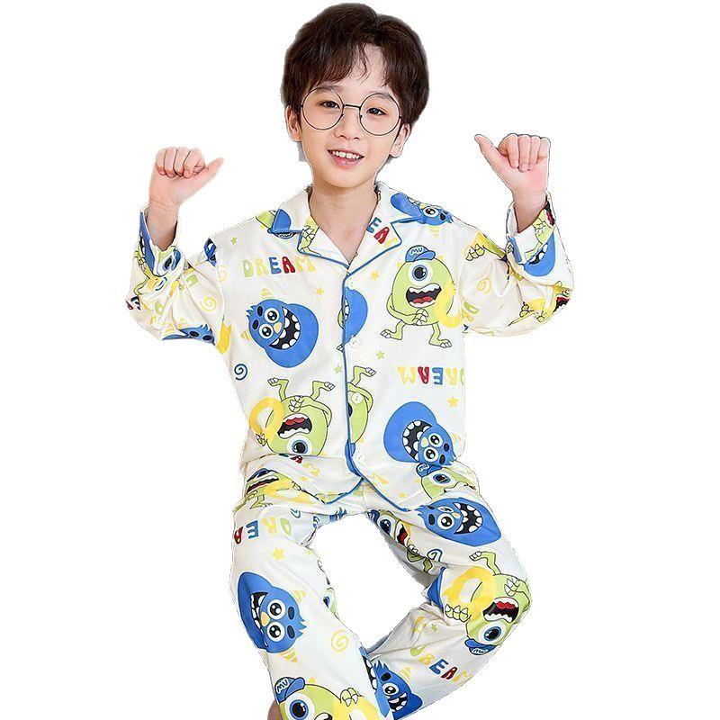 Boys' Spring/Autumn Cardigan Pajama Set - Long Sleeve, Lightweight Home Wear for Older Children