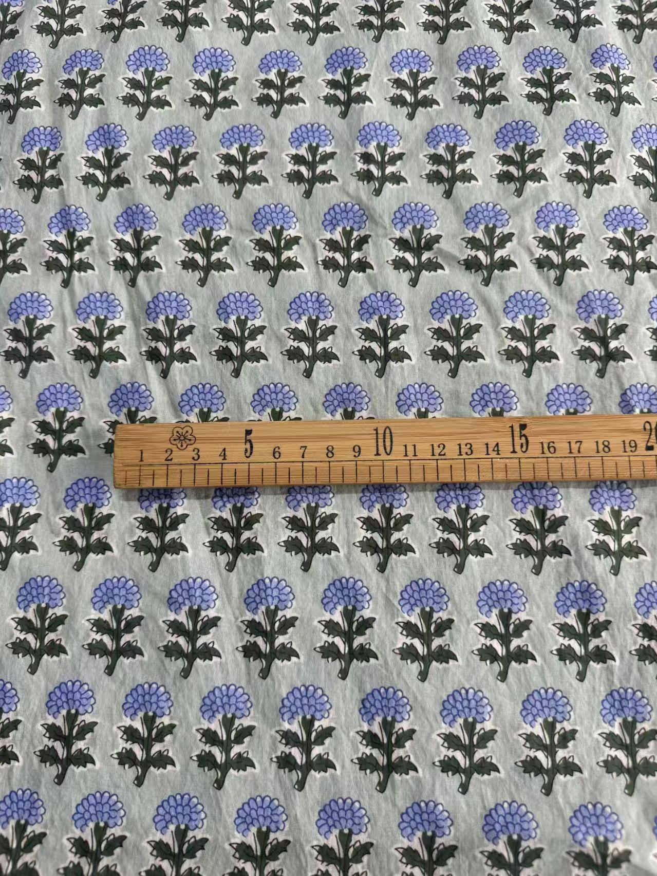 Purple Flower Print Block Printed Cotton Fabric Light Weight for Summer Clothes