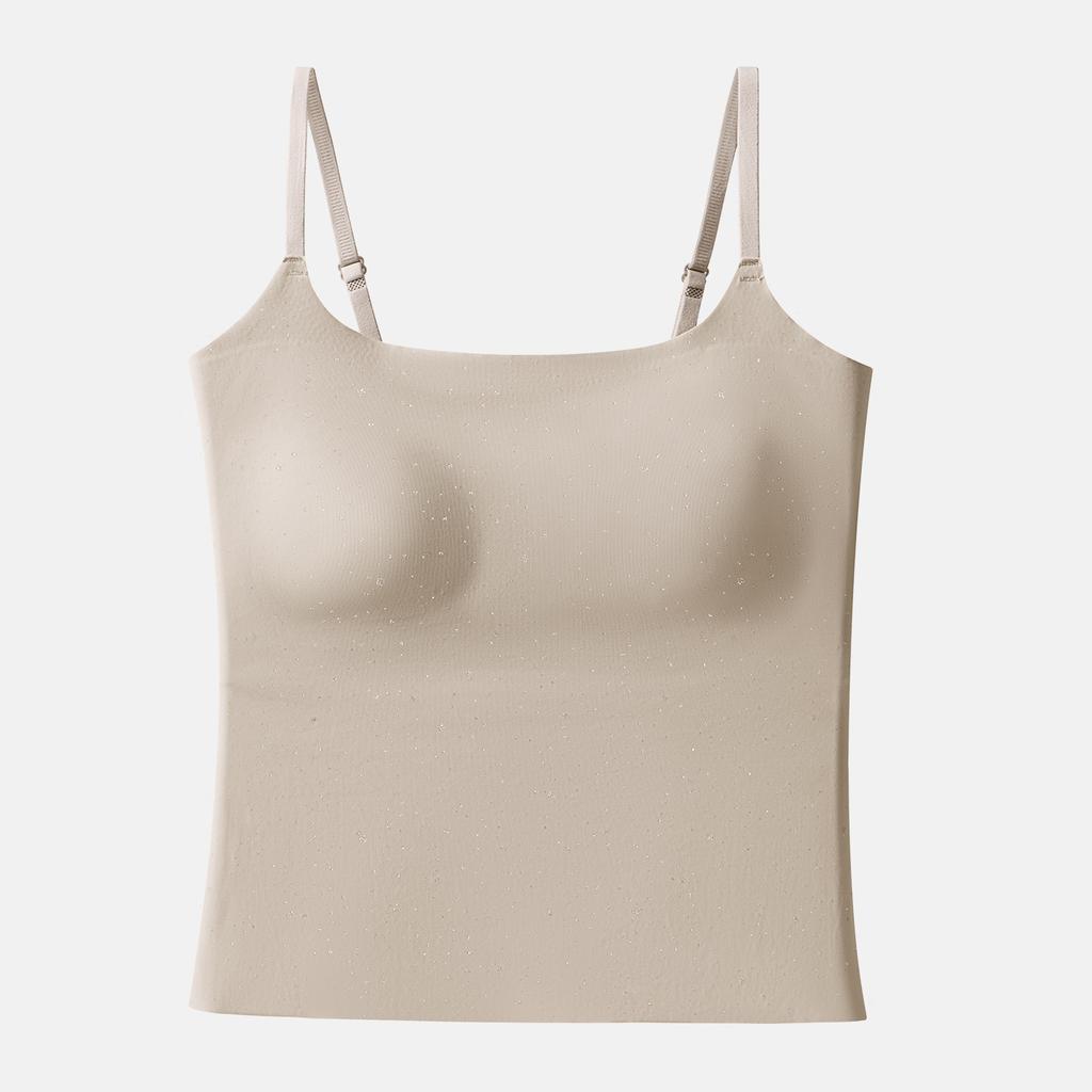 Women Summer Thin Cool Ice Silk Long Camisole Tank Top With Built In Chest Pad