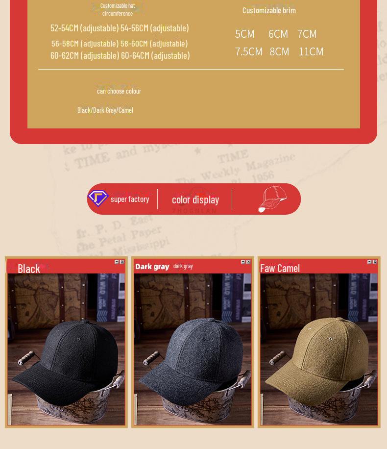 Men's Wool Baseball Cap: Warm, Comfortable, Casual for Spring/Autumn; Ideal for Middle-Aged & Elderly, Large Head Circumference.