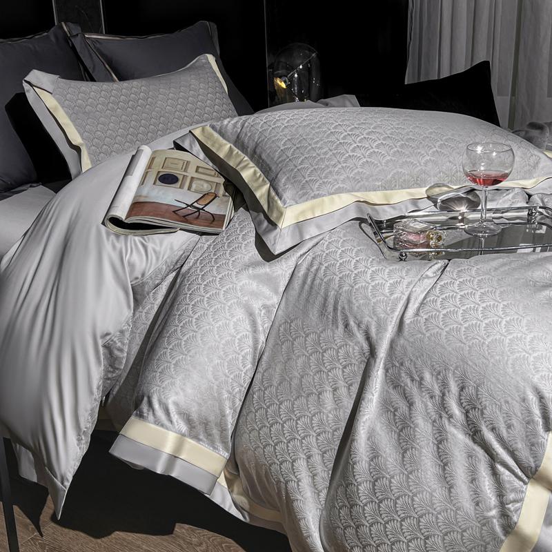 Lyocell Cotton Jacquard Soft Silky Luxury Bedding Set Queen King Size Duvet Cover Set Bed Sheet/Fitted Sheet Pillowcases 4Pcs
