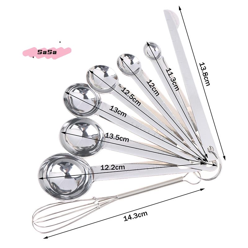 Stainless Steel Measuring Spoon Set Kitchen Baking Tools with Scale 4/6/8Pcs Egg Beater Measuring Cup Ruler for Accurate Cooking