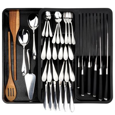 Schwarzer ausziehbarer Besteckschubladeneinsatz 40x31 cm