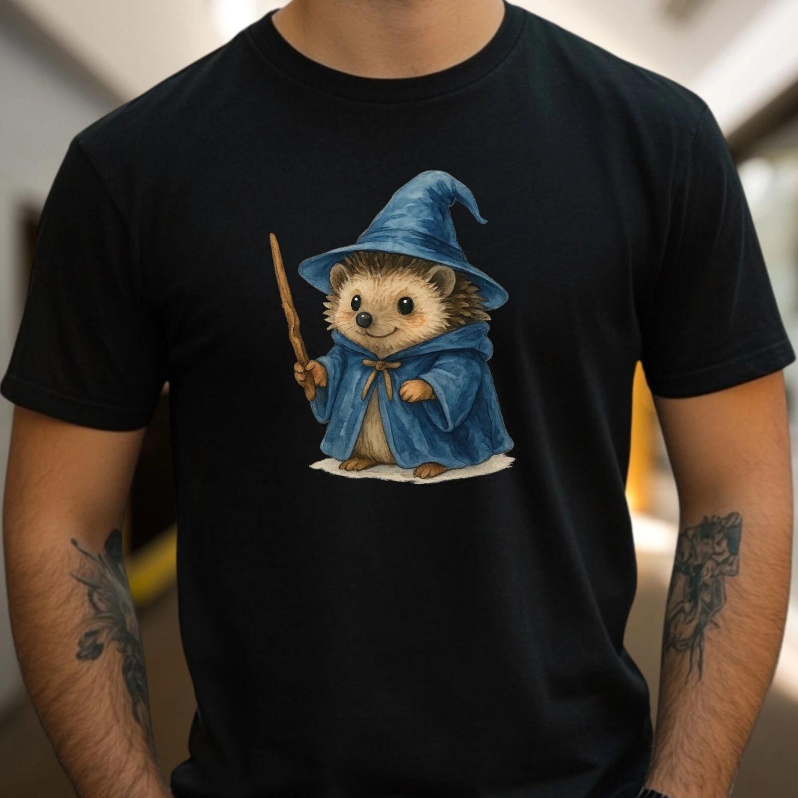 T-Shirt Herren Zauberer Igel Motiv Baumwolle Größe S bis 5XL XS