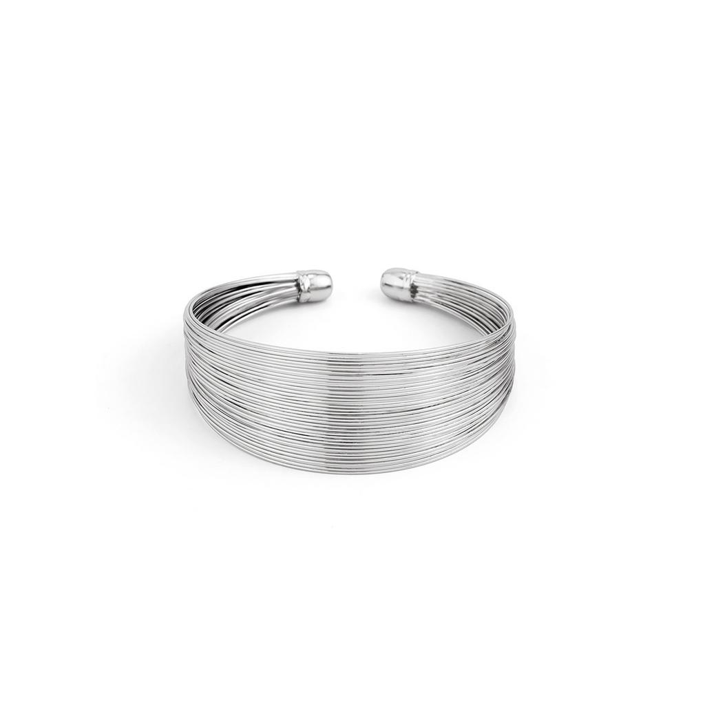 Vintage Pearl Wide Cuff Bangles Men Hip Hop Punk Silver Color Geometric Spring Bangles For Women Bracelet Jewelry