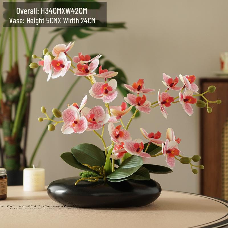 Realistic Phalaenopsis Artificial Flower Centerpiece for Dining Table with Vase