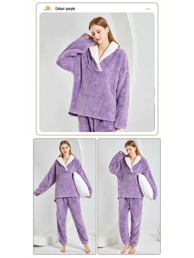 European-Size Christmas Pajamas: Plus Size Shu Cotton Fleece Long Sleeve Homewear Set