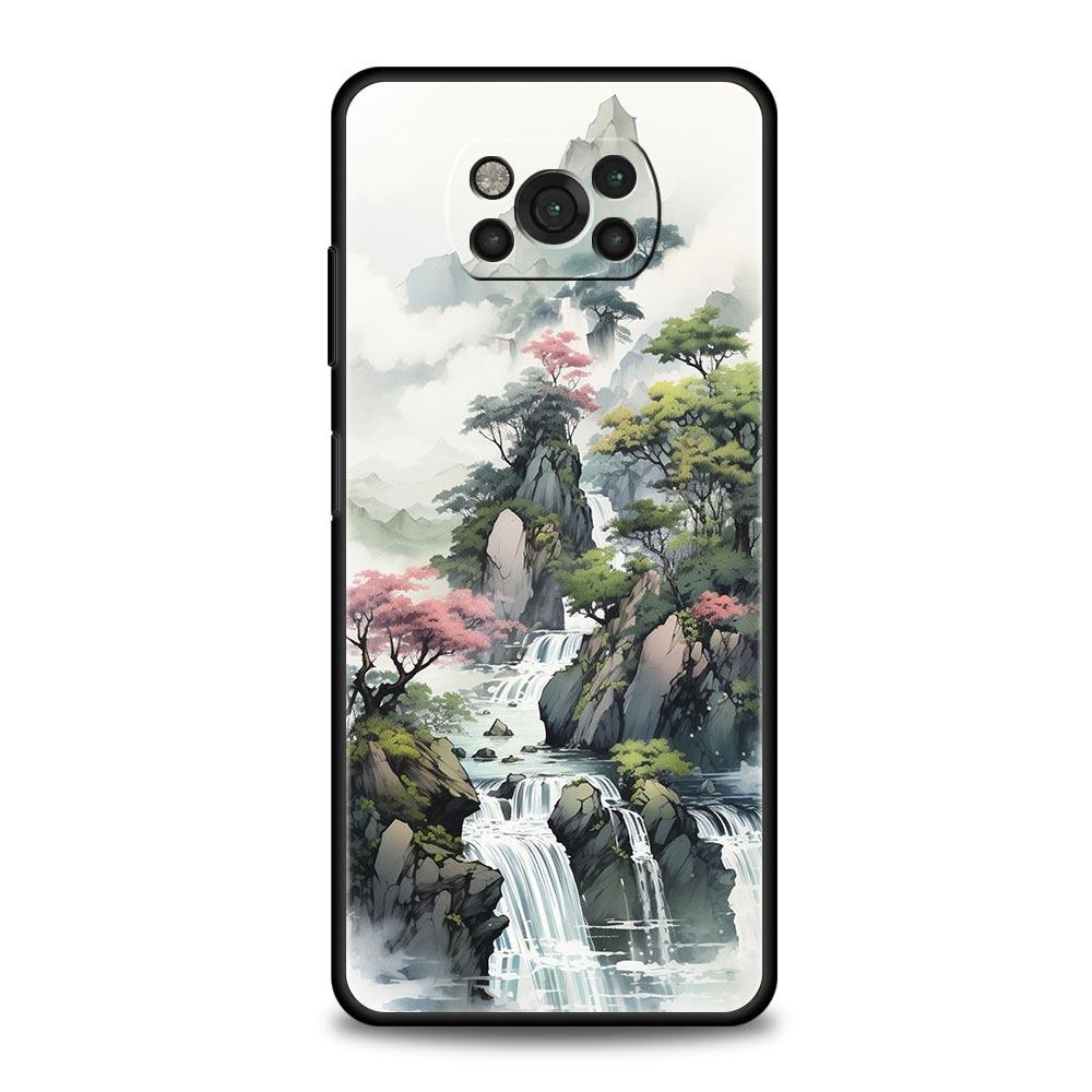 Phone Case For Xiaomi Poco X6 X5 X4 Pro 5G X3 NFC F5 F4 M5 M4 M3 F3 GT C51 C50 C55 Soft Silicone Black Cover Landscape Art