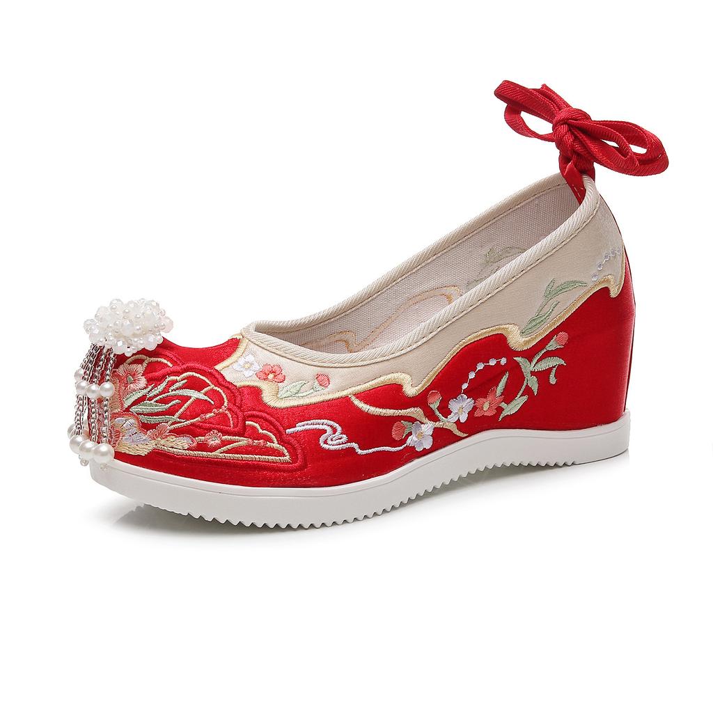 Embroidered Shoes New Fringed Hanfu Shoes Ancient Chinese Style Inner Height Increase 6cm