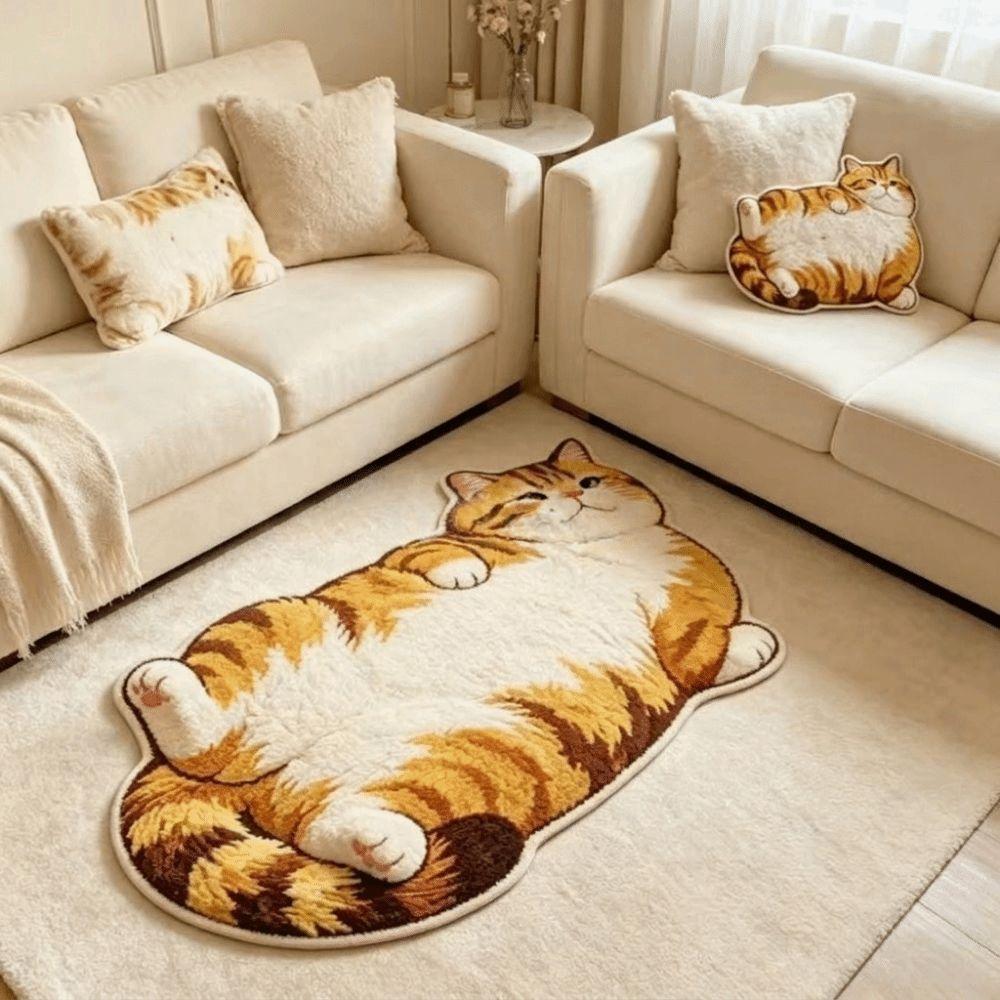 2D Printed Cat Shape Floor Mat Crystal Velvet Bedside Carpet Animal Area Rug Bathroom Floor