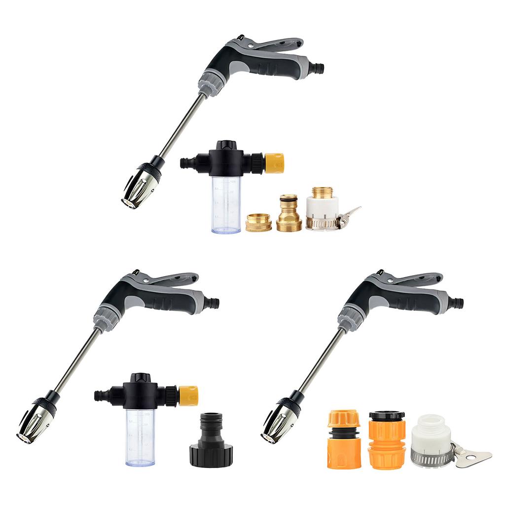 High Pressure Garden Hose Nozzle Adjustable Water Flow Washer with Long Rod Guns Set with Extendable Rod for Cleaning