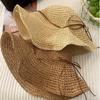 Sombrero de Sol de Ala Ancha para la Costa Sombrero Panama Tejido de Paja con Lazo Sombrero de Pescador de Playa de Verano