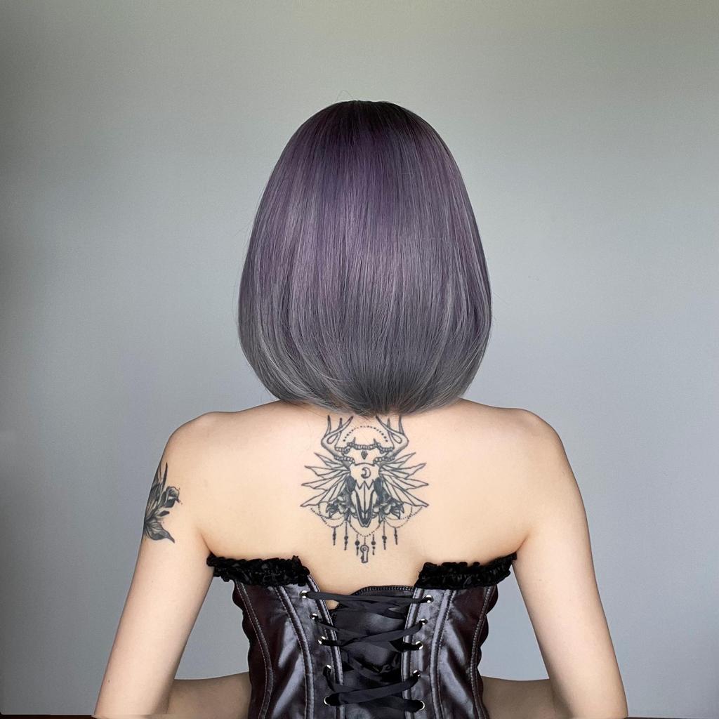 European and American Fashion Bob Wig, Purple Gradient Short Straight High-Temperature Fiber Hairpiece