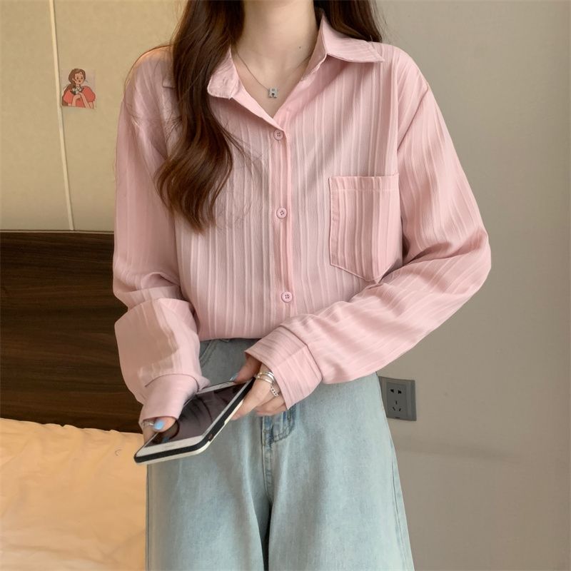 White Long-sleeved Shirt Top for Women with A Sense of Design In A Lazy Style Loose-fitting Slimming  Elegant Temperament Cardigan