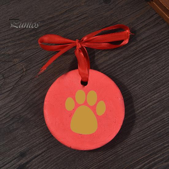 Pet Paw Print Christmas Ornament Kit 2 Pcs Dog/Cat DIY Hanging Souvenir with Customization Tools And Display Stand Clay Pawprint Keepsake Lover