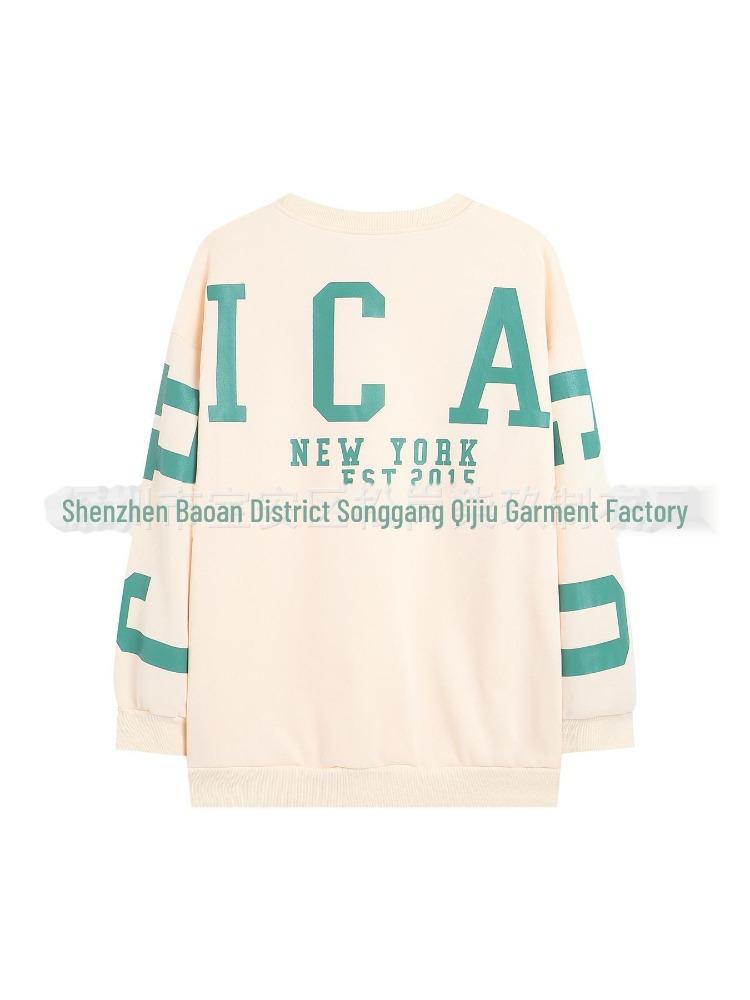 2023 Women's Loose Round Neck Casual Sweatshirt Thick Versatile Letter Print
