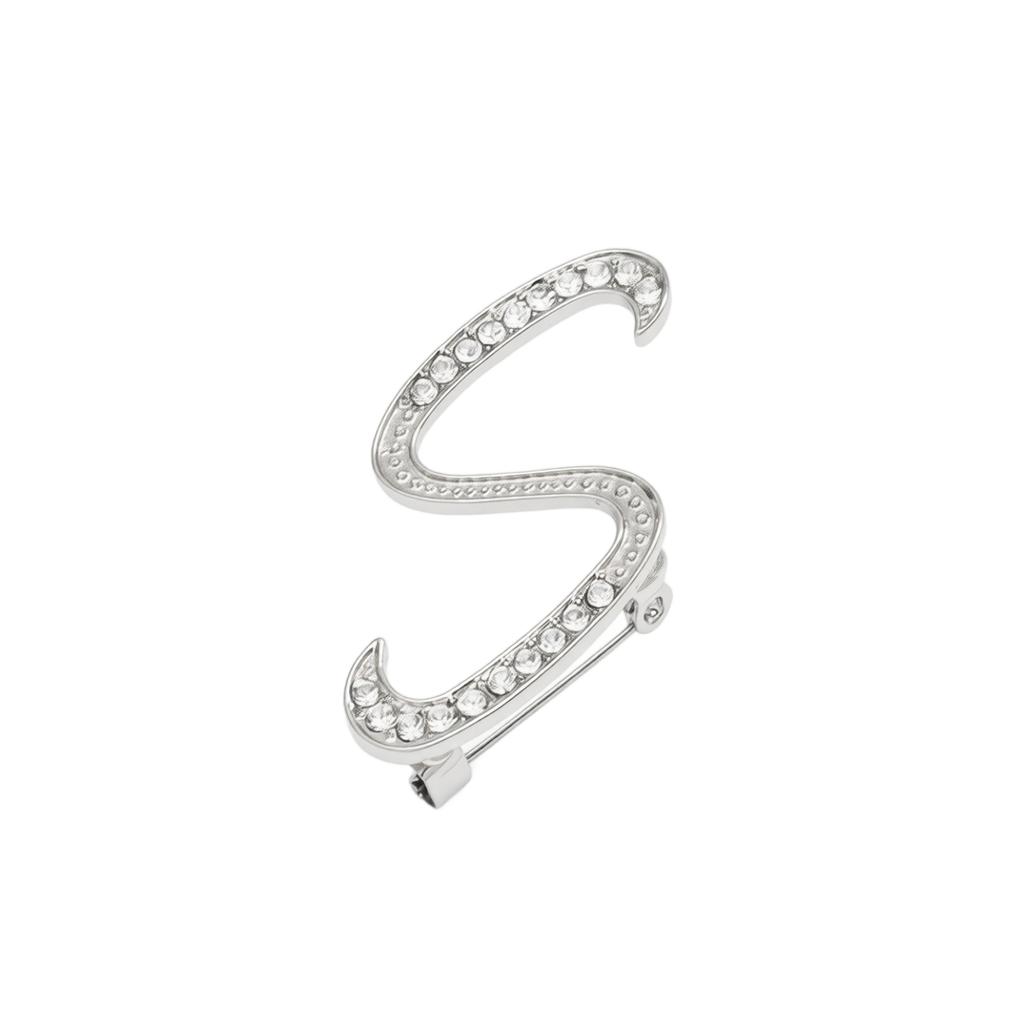 Alloy Letter Brooch with Embedded Crystals Elegant Alphabet Pin Suitable for Formal and Casual Wear Stylish Metal Letter Accessory