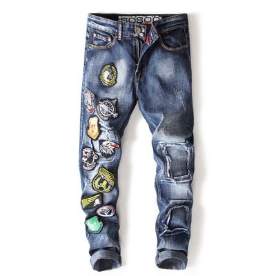 men hole side printing jeans