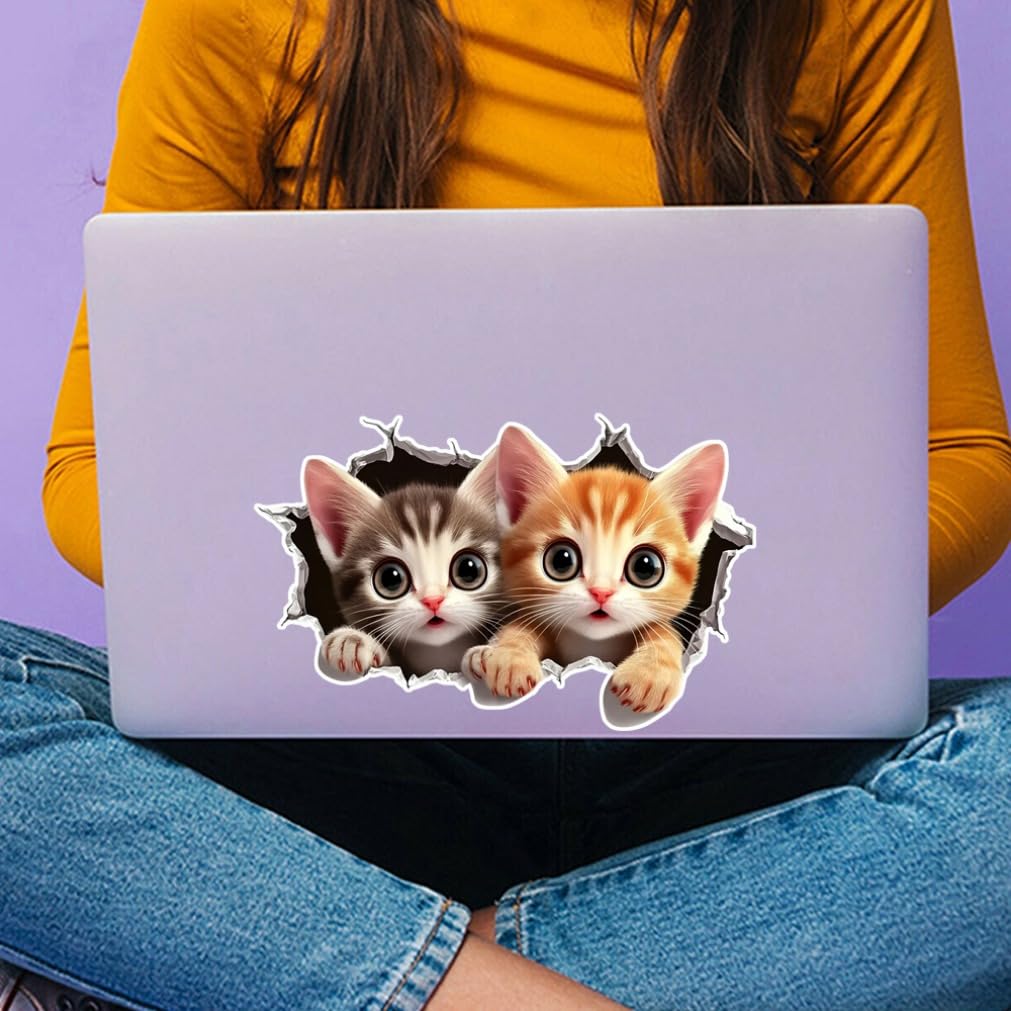 Set de 2 Autocolante 3D Pisică Desene Animate 16x10cm Umor Impermeabile Decalcomanii Animale pentru Mașină Camion Motocicletă Perete | #JP18
