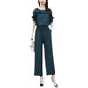 Women's Summer Suit Waistband Lace Openwork Off The Shoulder Short Sleeve Tops Wide Leg Pants 2 Two Piece Set for Women