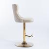 Velvet Swivel Bar Stools, Height 25-33 Inches, Tufted Button Back, Gold Nailhead Trim, Gold Base, for Kitchen Island Home Pub Cafe, Beige, DE1912BG