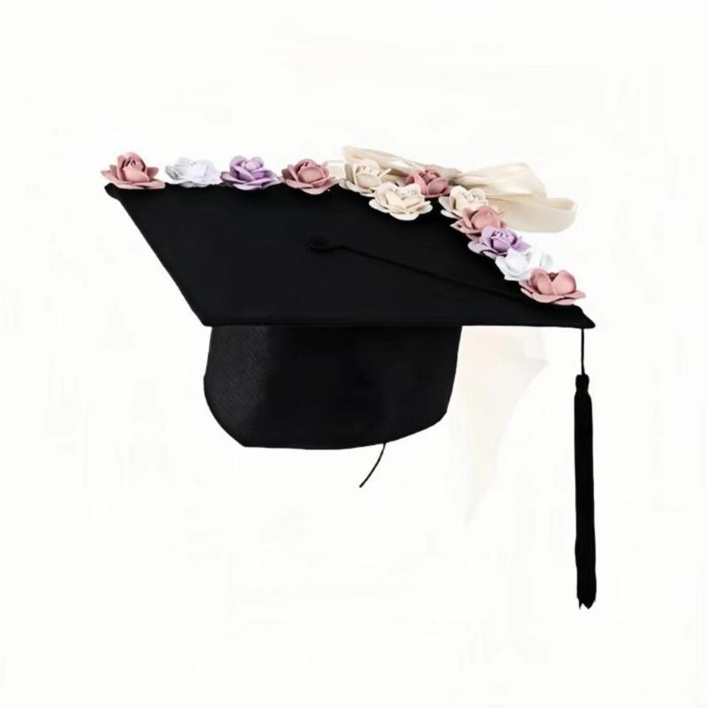 

Unisex Graduation Caps Elegant Flower for High School and University Ceremonies, Adjustable Academic Hat 1 чёрный