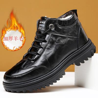 Casual Cotton Boots 2025 Winter New Tooling Men's Shoes Trend Wool Men's Cotton Shoes Casual Lace-up Warm Leather Shoes