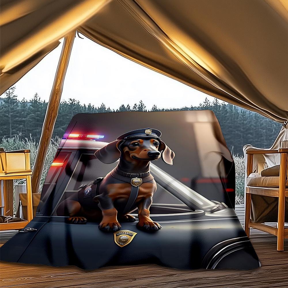 1pc Police Dog Print Outdoor Soft Polyester Flannel Throw Blanket Versatile for All Seasons , Soft , Cozy , Warm All Season Quilted Throw ,