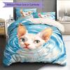 Cat with Water Ripple Pattern Pattern Bedding Quilt Set  Home Decoration  Gift (1 * duvet cover + 2 * pillowcase  without core)