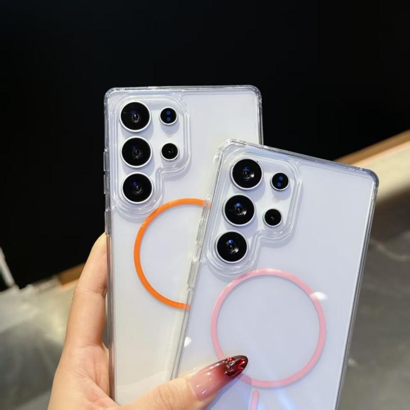 For Samsung Galaxy S25 Ultra S22 S23 FE S24 Plus Edge Phone Case Magsafe Magnetic Wireless Charge Clear Hard Cover Funda Capa