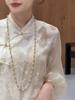 2026 Spring Chinese Style Embroidered Jacquard Frog Button Stand Collar Shirt