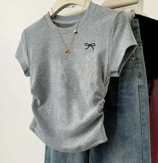 In Stock Slim Fit Korean Style Plus Size Shoulder-Sleeve Cinched Waist Summer Top