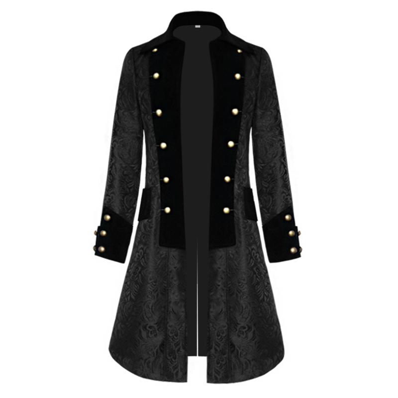 Men Medieval Costume Solid Color Jacquard Jackets Coat Retro Long Uniform
