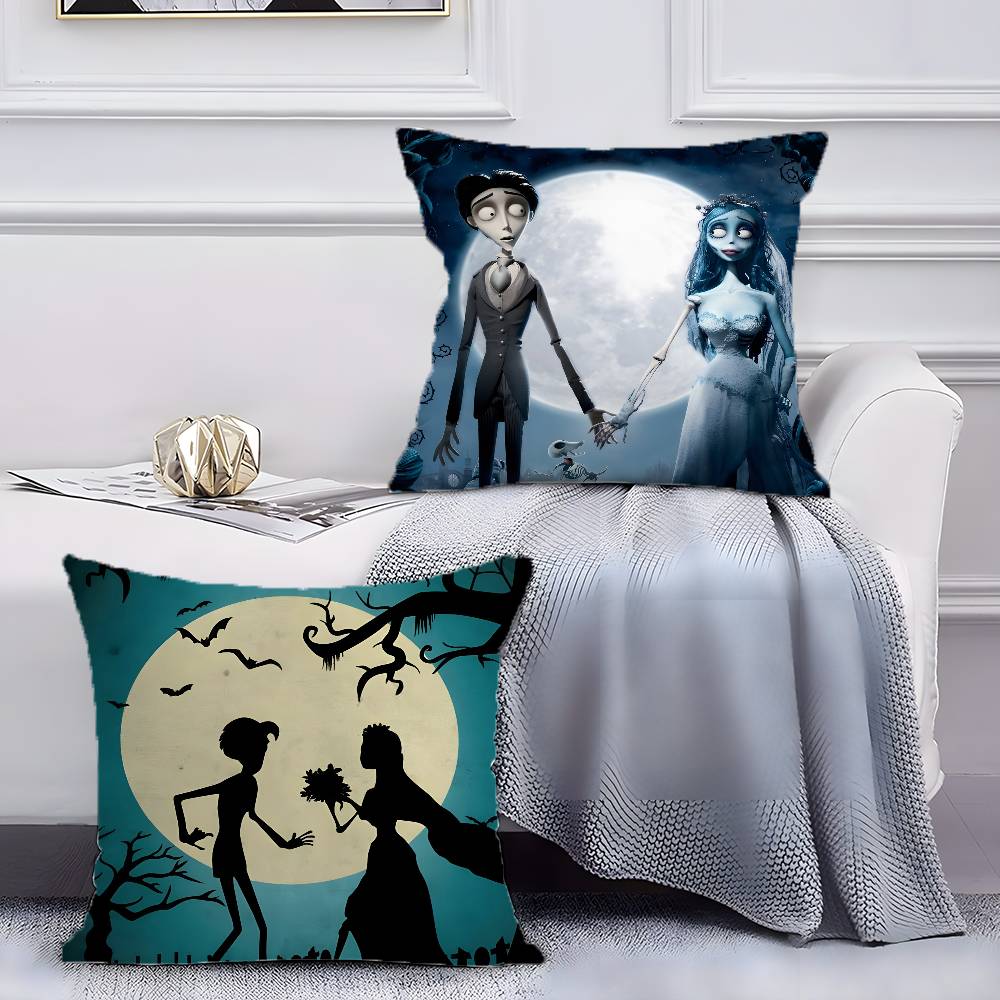 Movie Cartoon Corpse Bride-B Pillow Case Anti-dustmite Pillowcase Invisible Zipper Silky Short Plush Sofa Cushion Cover