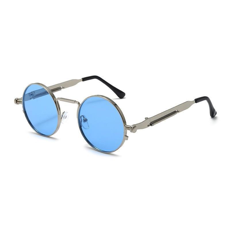 Steampunk Retro Round Sunglasses with Spring Temple for Men and Women