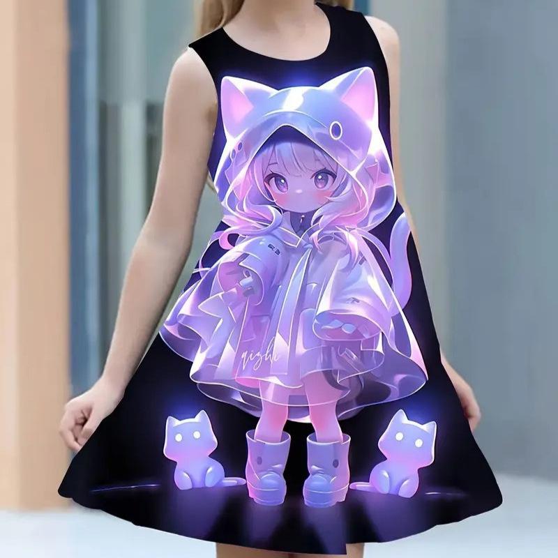 Sleeveless Round Neck Vest Dress Dress Dresses Yangqi Cute Anime 3D Digital Printing Pattern Princess Dresses