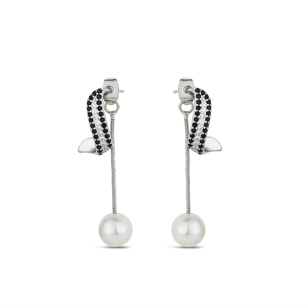 Svart steindesign Lange kjedeøreringer Perlesmykker Dråpeøreringer for kvinner