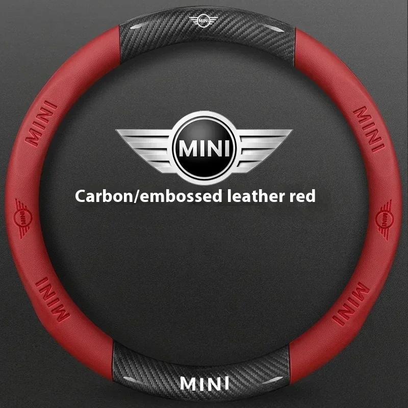 Car Carbon Fiber Leather Steering Wheel Cover For BMW MINI JWC R54 R55 R56 R60 F54 F55 F56 F57 John Cooper S Clubman Countryman