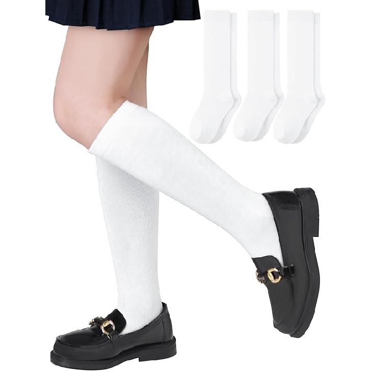 Glooarm 3 Pairs Girls Knee High Socks School Uniform Socks Kids Seamless Long Sock Toddler Knee Sock for Girls Boys 8-10 Years белый
