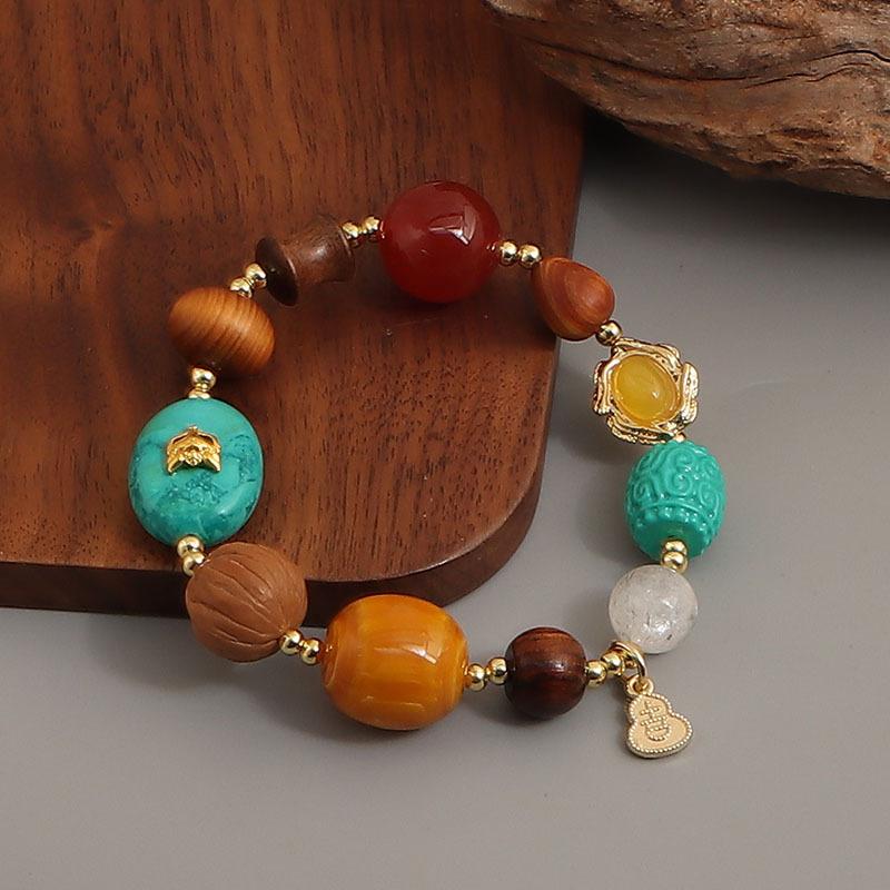 New Chinese Magnesite Turquoise Sandalwood Bracelet Design Gentle White Nine-tailed Fox Red Agate Accessories Fashion Bracelet