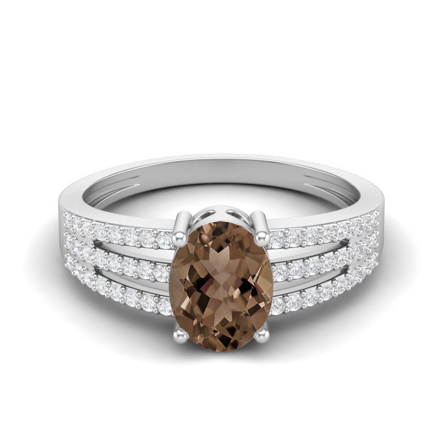 1.79 Ctw Oval Smoky Quartz 925 Sterling Silver Split Shank Women Engagement Ring 7