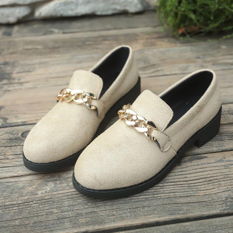 

Fashion Spring New Coarse Heel Shoes Women Fashion Round Head Deep Mouth Metal Chain Soft Sole Anti-slip Wear-resistant Low Heel Shoes 42 белый