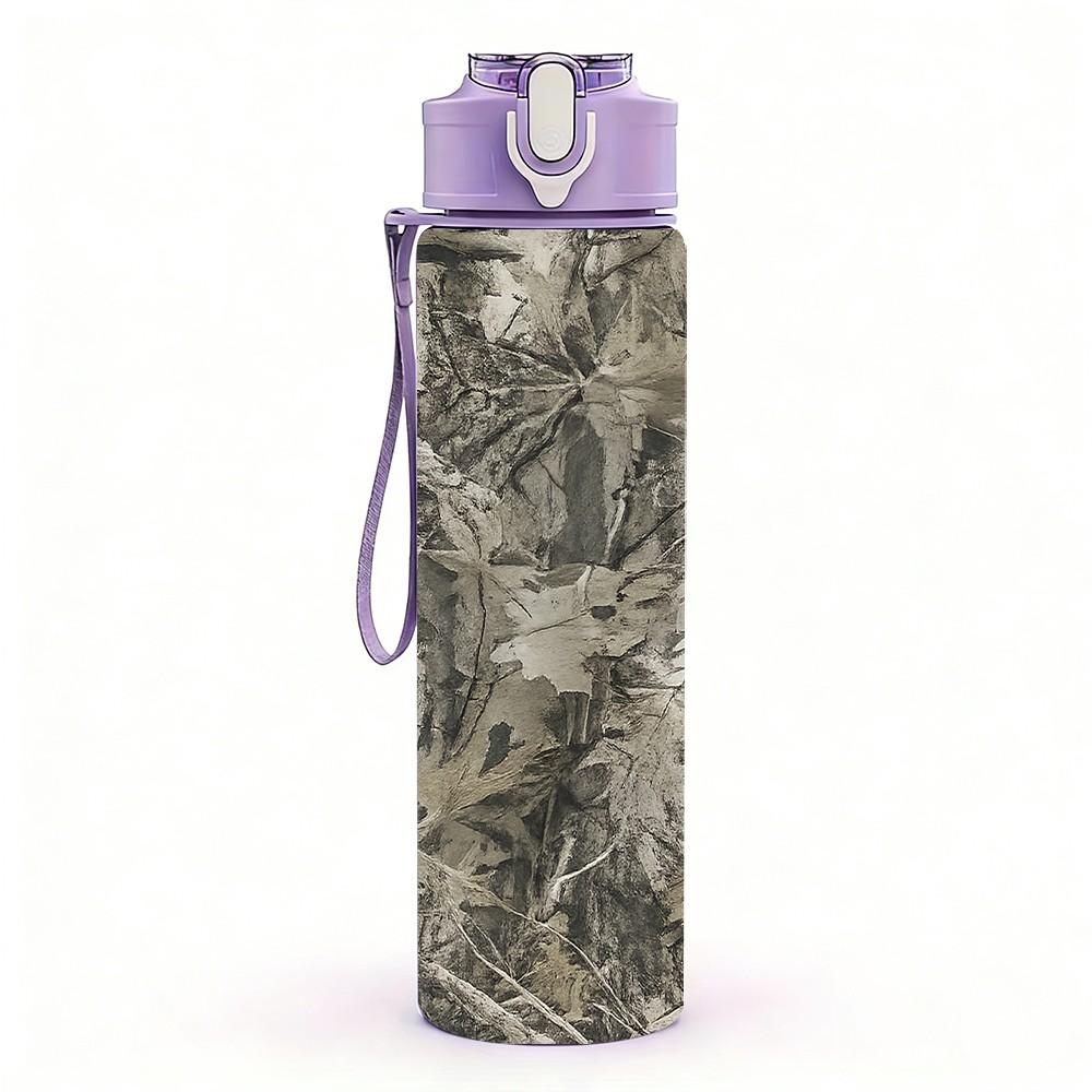 1PC Grey Camouflage Grain Texture Print 750ml Color Plastic Sports Water Bottle Leakproof Flip Straw Lid Suitable for Sports Office Home Use