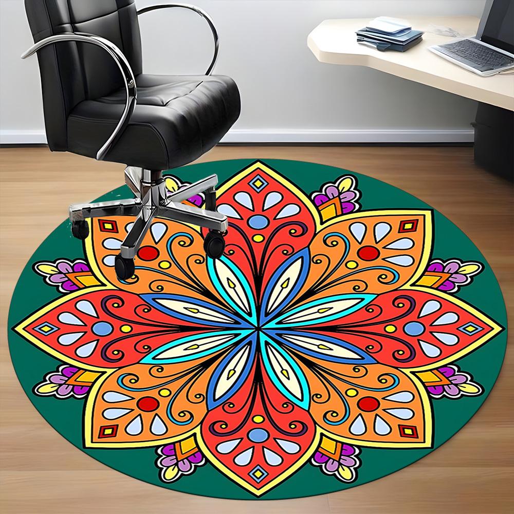 1pc Colorful Mandala Design Chair Carpet for Office Non-Slip, Machine Washable Rug for Office - Holiday DecorMachine Made yy251029111