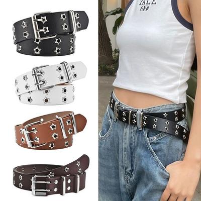 Y2k Star Eyelet Rivet Belts Hip Hop Punk Rock Style Double Pin Buckle Waistband Waist Band